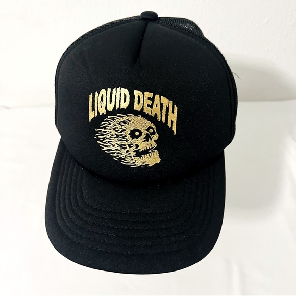 Liquid Death Hat Cap Snapback Mesh Black Trucker Skull Adjustable Strap Vicious - Picture 1 of 7